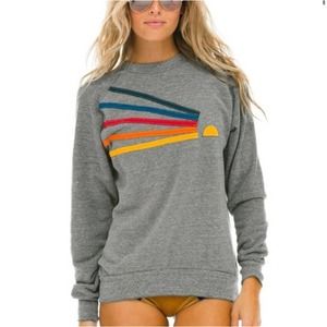 AVIATOR NATION Daydream Crewneck Sweatshirt Gray Rainbow Sun S
